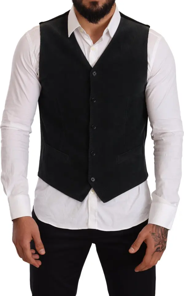 Black Cotton Single Breasted Waistcoat