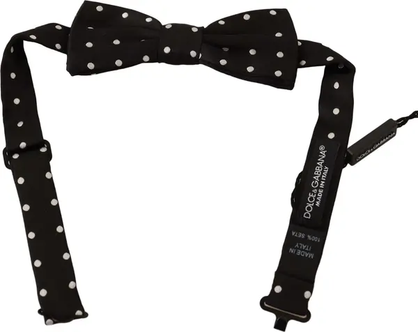 Black White Polka Dot Silk Adjustable Neck Papillon Bow Tie