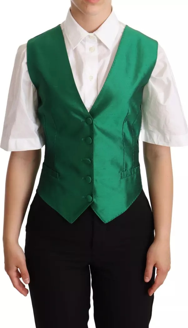 Green Silk Satin Sleeveless Waistcoat Vest