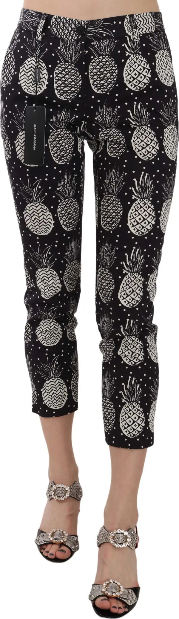 Black Pineapple Print Skinny Capri Pants