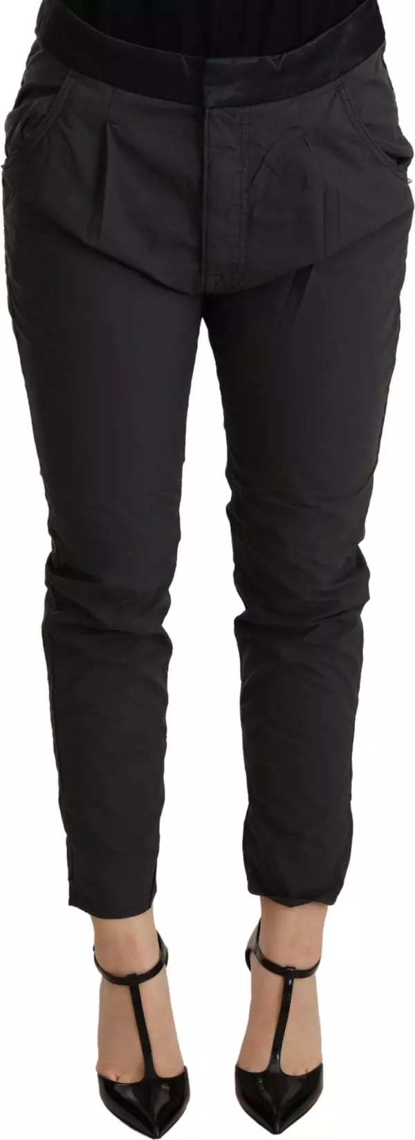 Gray Mid Waist Slim Fit Skinny Cotton Trouser