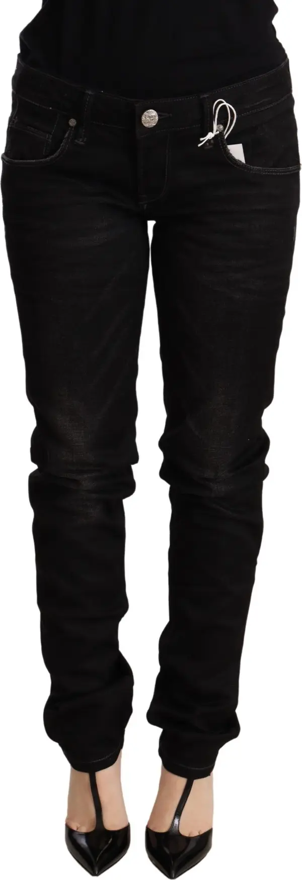 Black Low Waist Skinny Denim Cotton Trouser