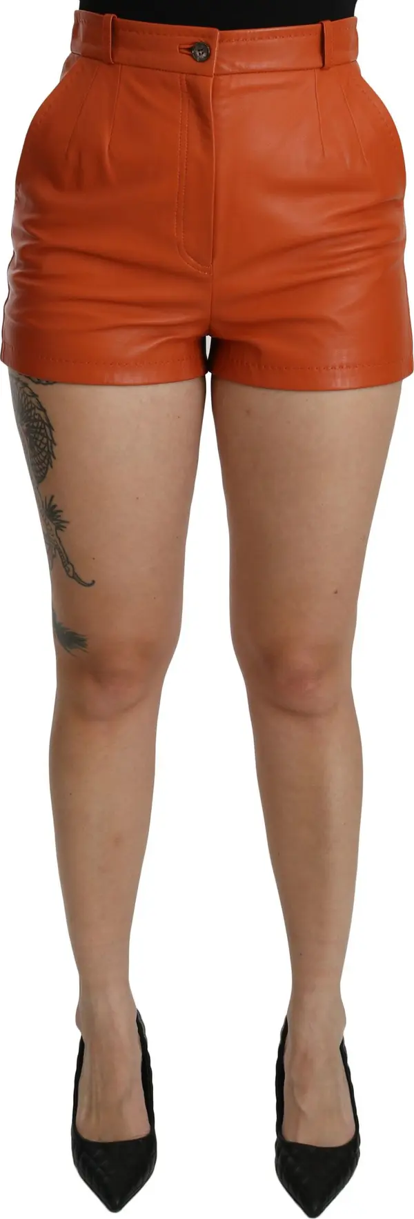 Orange Leather High Waist Hot Pants Shorts
