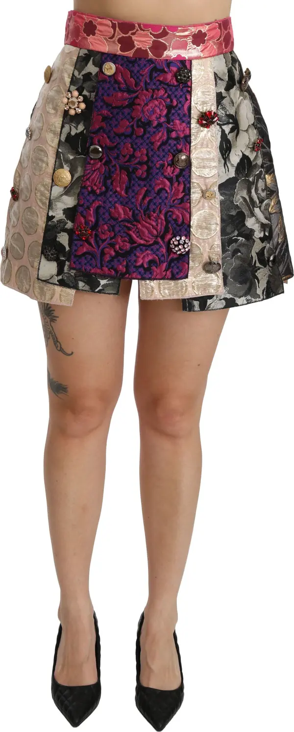 Multicolor Floral Jacquard Crystal Skirt