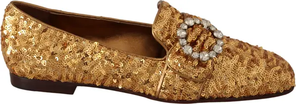 Gold Sequin Crystal Flat Women Loafers Shoes