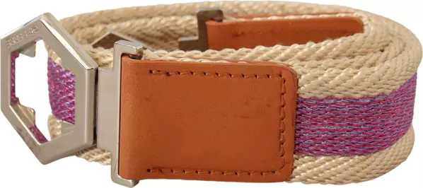 Multicolor Leather Silver Hexagon Logo Buckle Belt