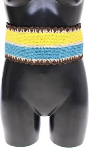 Yellow Striped Wide Waist Raffia Belt