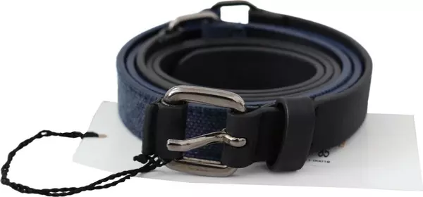 Black Blue Leather Silver Logo Belt