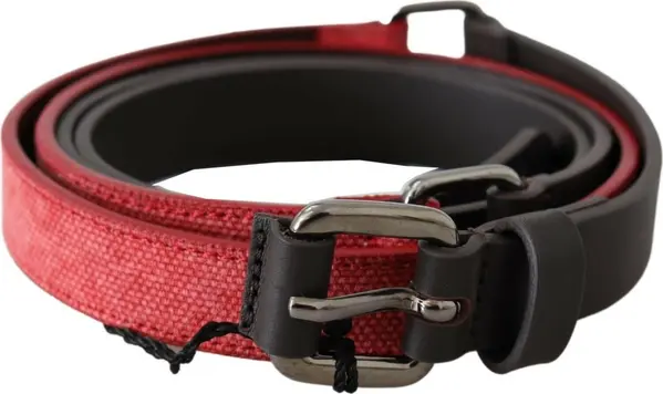 Red Brown Leather Silver Logo Buckle Waist Belt