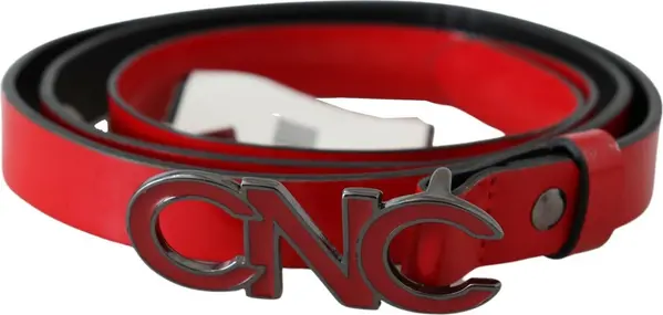 Red Black Reversible Leather Logo Buckle Belt