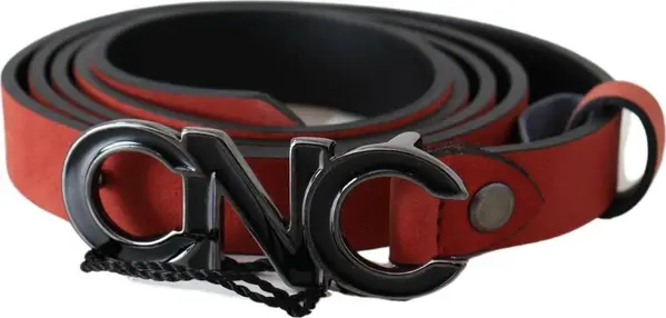 Red Black Leather Black Logo Buckle Blood Belt