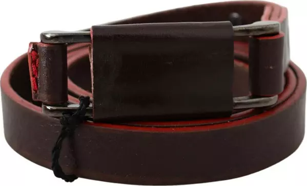 Brown Leather Double Rustic Silver Buckle Belt