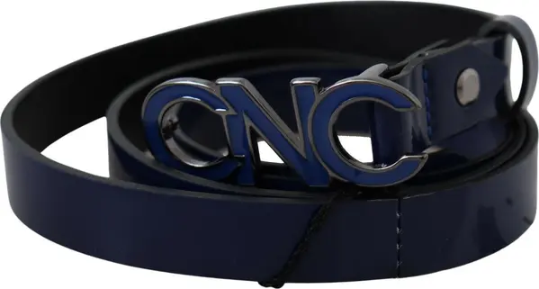 Blue Leather Logo Skinny Fashion  Belt