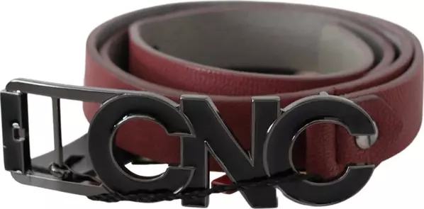 Maroon Skinny Leather Logo Fashion Belt