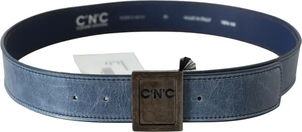 Blue Normal Leather Logo Buckle Belt
