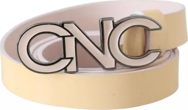 Beige Leather Pink Letter Logo Belt