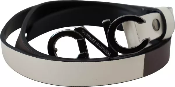 White Black Leather Letter Logo Buckle Belt