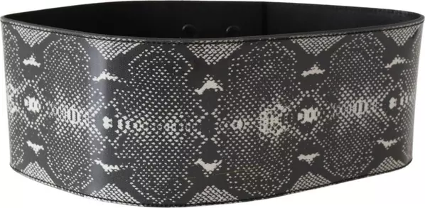 Black Wide Leather Snakeskin Design Waist Belt