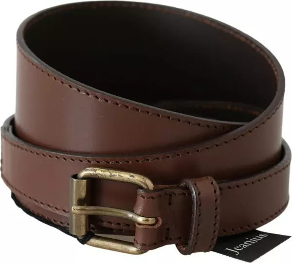 Brown Genuine Leather Rustic Metal Buckle Belt