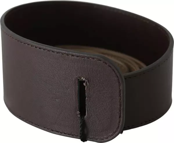 Brown Genuine Leather Logo Wide Waist Belt