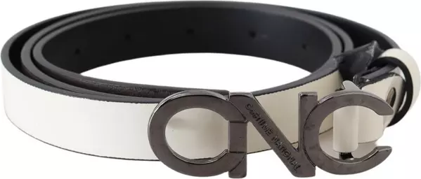 Belt Mettalic Gray Leather Logo Belt