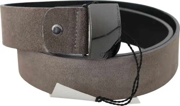 Brown Leather Square Logo Buckle Belt