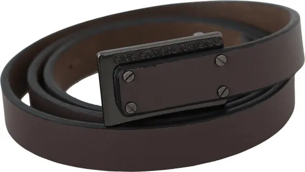Brown Leather Tactical Logo Screw Buckle Belt