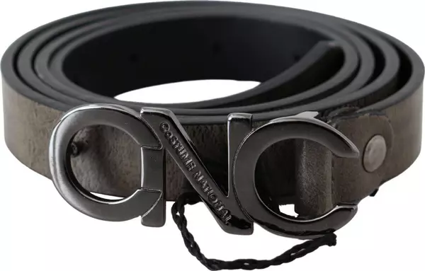 Dark Brown Leather Letter Logo Buckle Belt