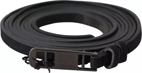 Black Leather Skinny Logo Buckle Belt