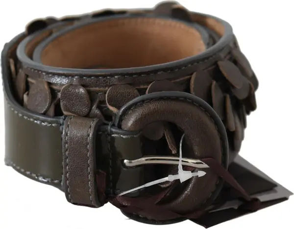 Dark Brown Leather Round Buckle Waist Belt