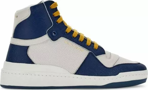 Blue Calf Leather Mid Top Sneakers