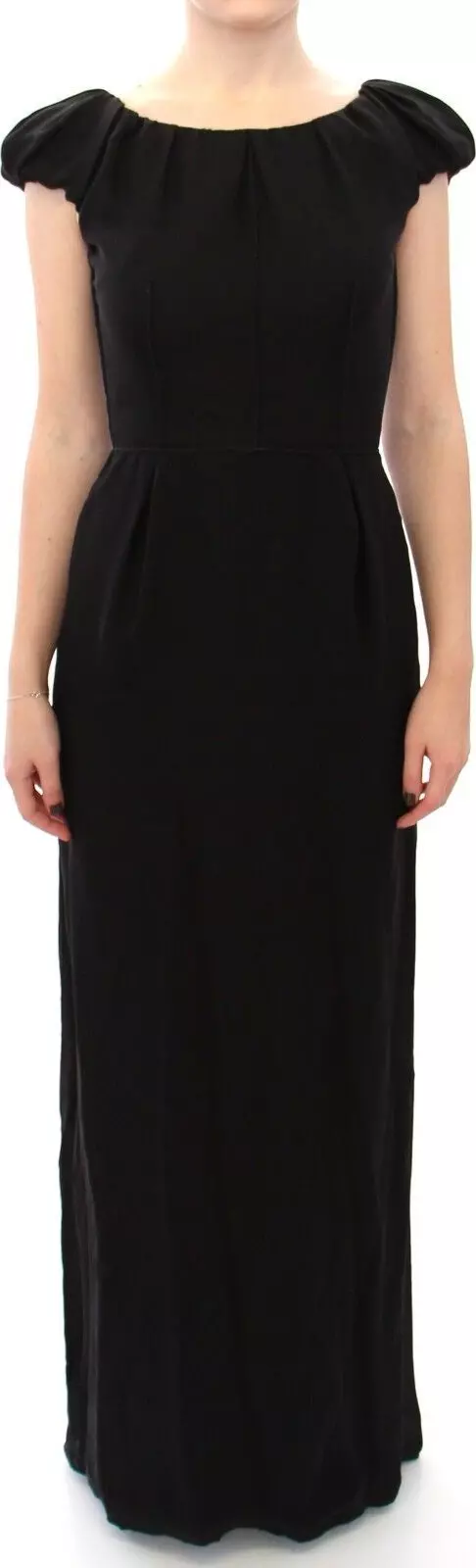Black Silk Shortsleeve Gown Maxi IT Dress