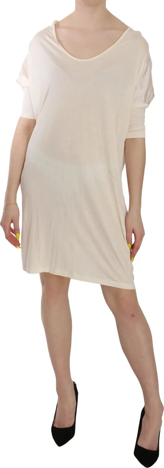 Cream Round Neck Knee Length Dress