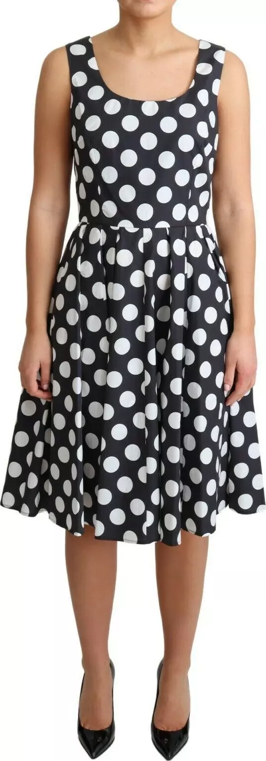 Black Polka Dotted Cotton A-Line Dress