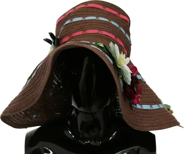 Brown Knitted Straw Floral Hat
