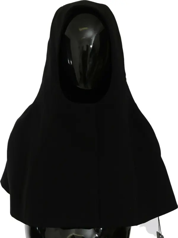 Black Wool Whole Head Hooded Scarf Hat