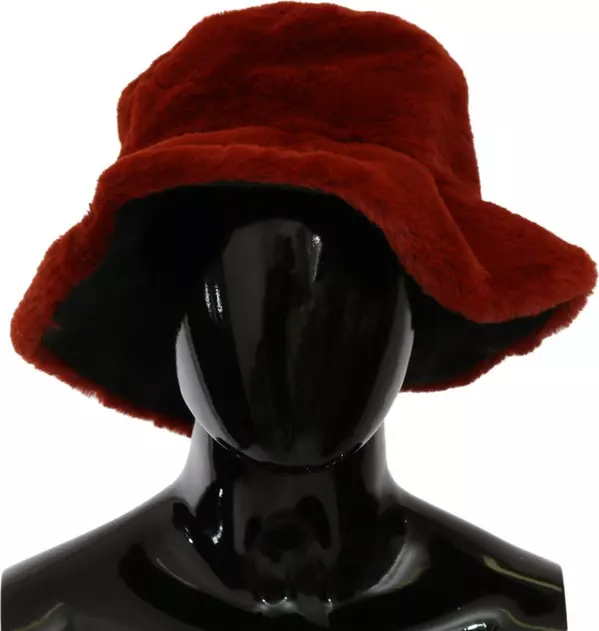 Red Bordeaux Fur Wide Brim Bucket Hat