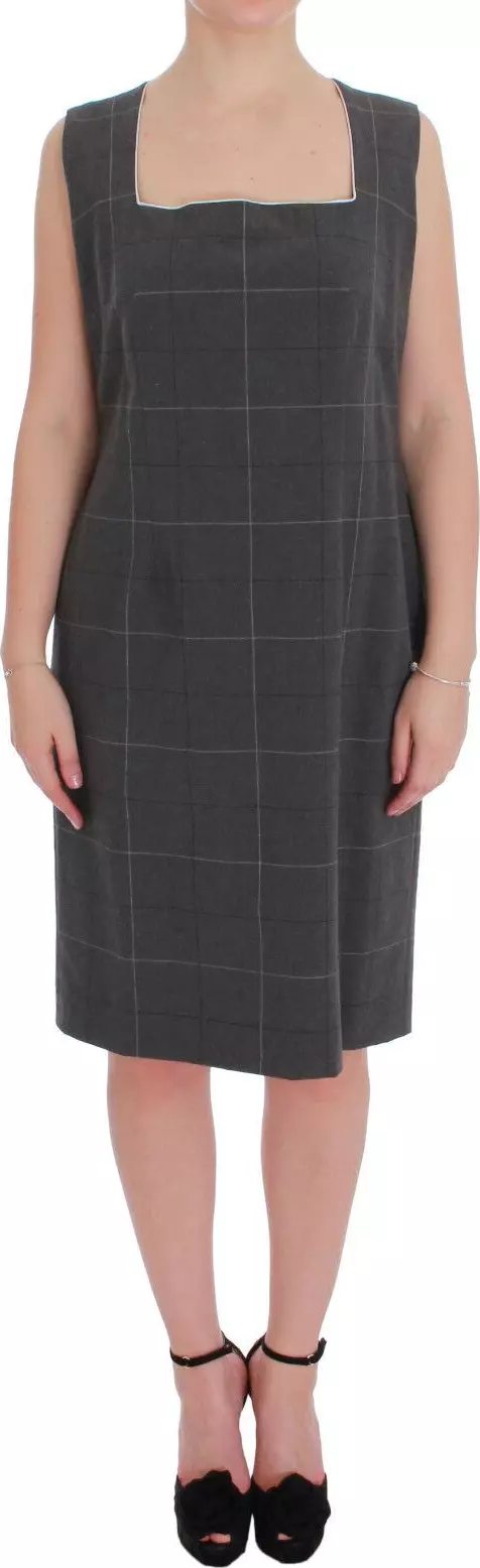 Gray Checkered Cotton Blazer Dress Set Suit