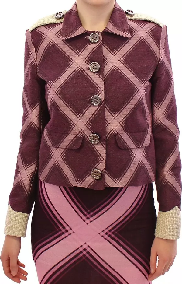 Check Trench Coat Blazer Purple Jacket