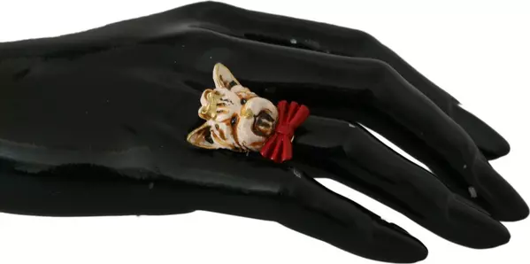 Gold Brass Resin Beige Dog Pet Branded Accessory Ring