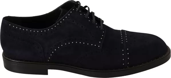 Blue Suede Leather Derby Studded Shoes