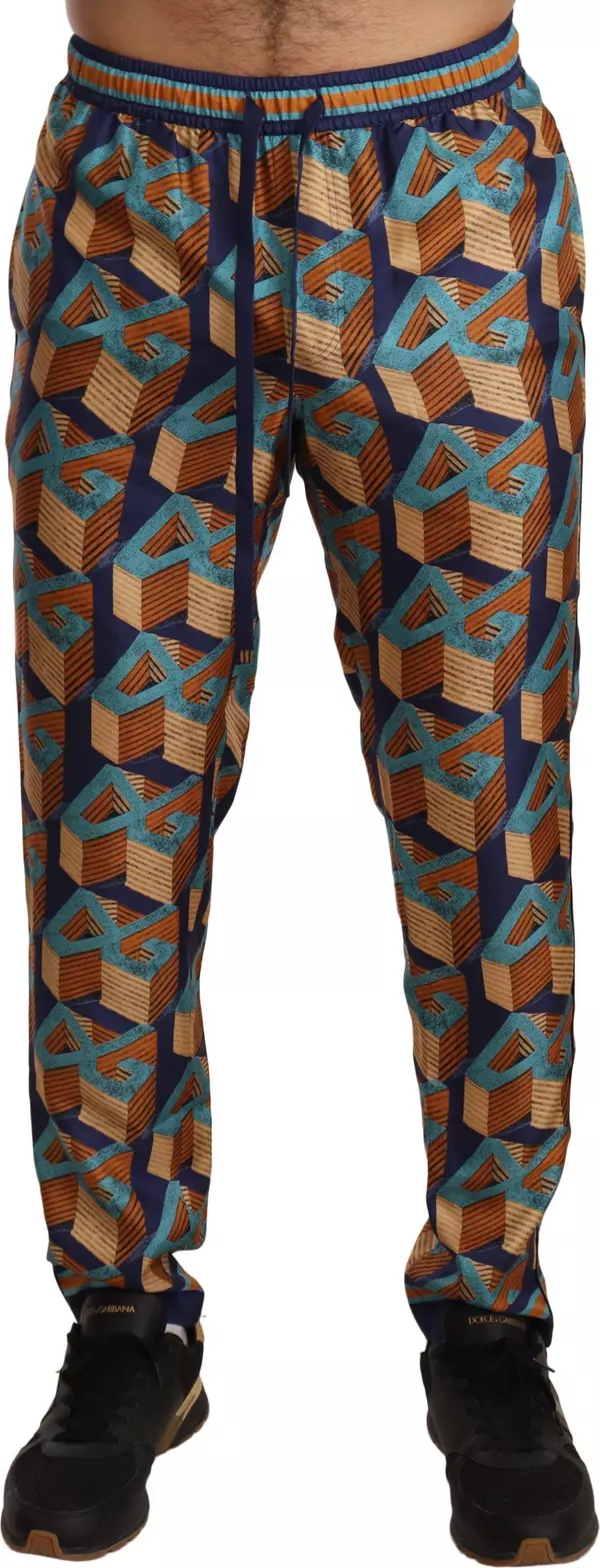 Multicolor Patterned Joggers Silk Pants