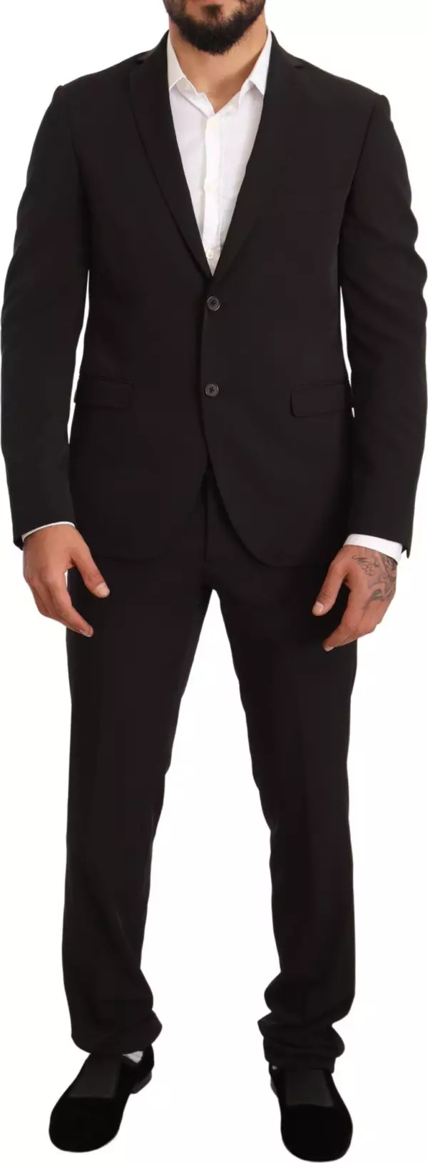 Black Polyester Slim 2 Piece Set TAGLIENTE Suit