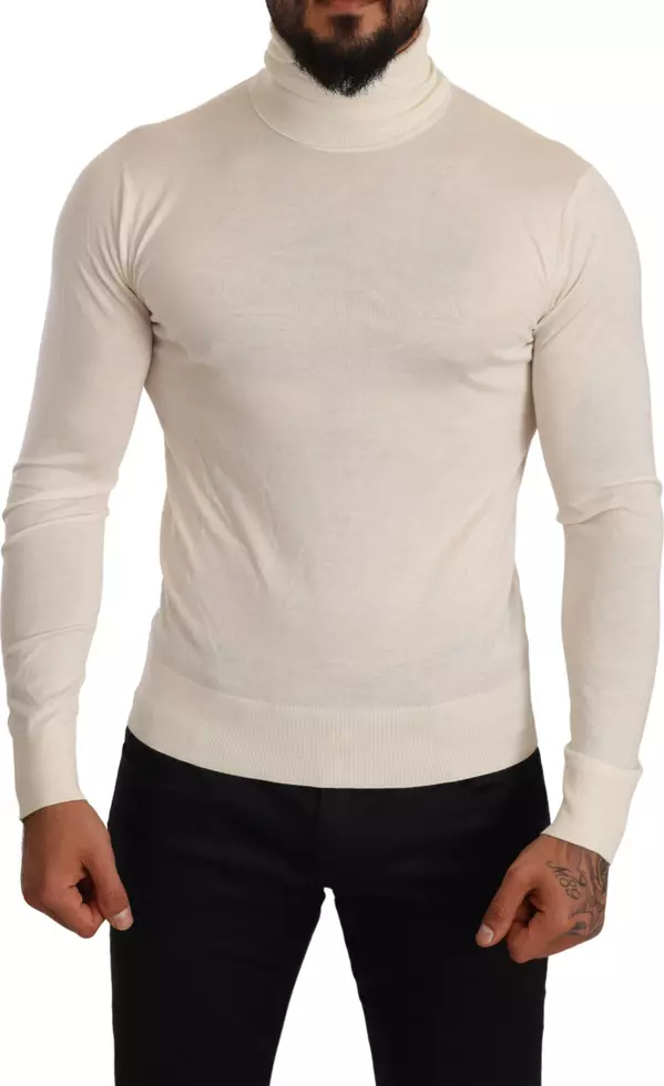 Cream Cashmere Turtleneck Pullover Sweater