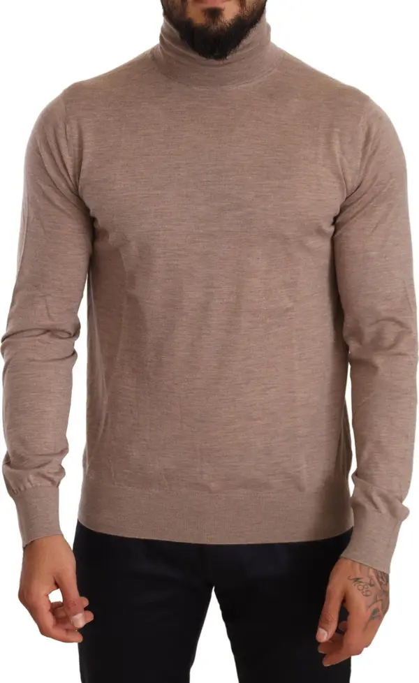 Brown Cashmere Turtleneck Pullover Sweater