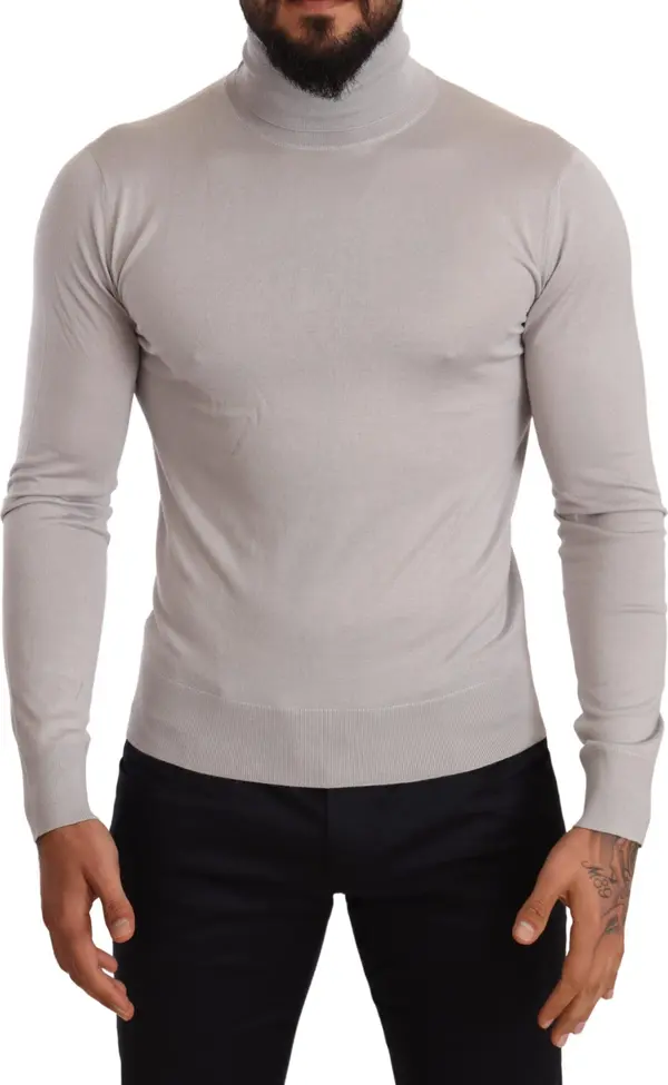 Gray Cashmere Turtleneck Pullover Sweater