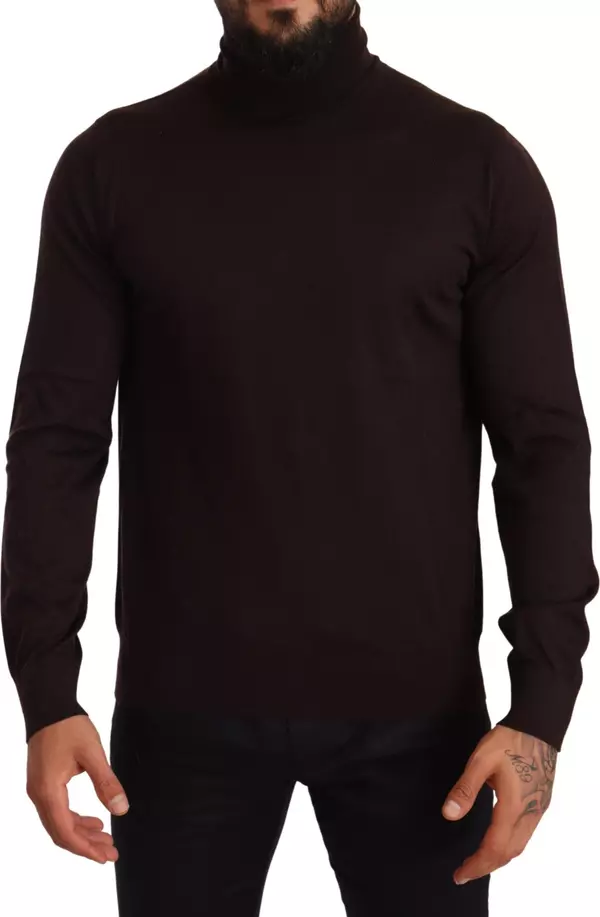 Brown Cashmere Turtleneck Pullover Sweater