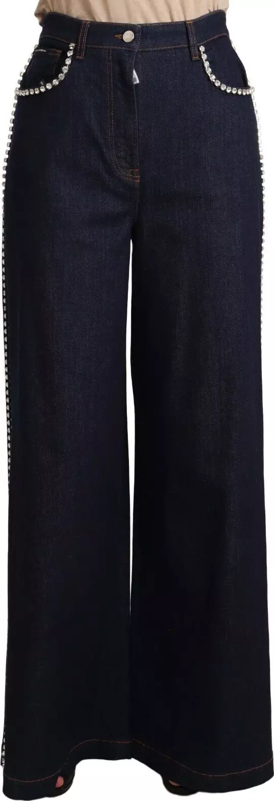 Dark Blue Crystal Embellished Flare Jeans