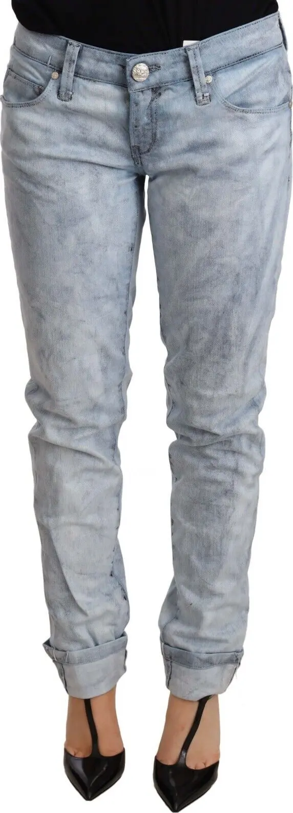 Light Blue Washed Cotton Folded Hem Denim Trouser