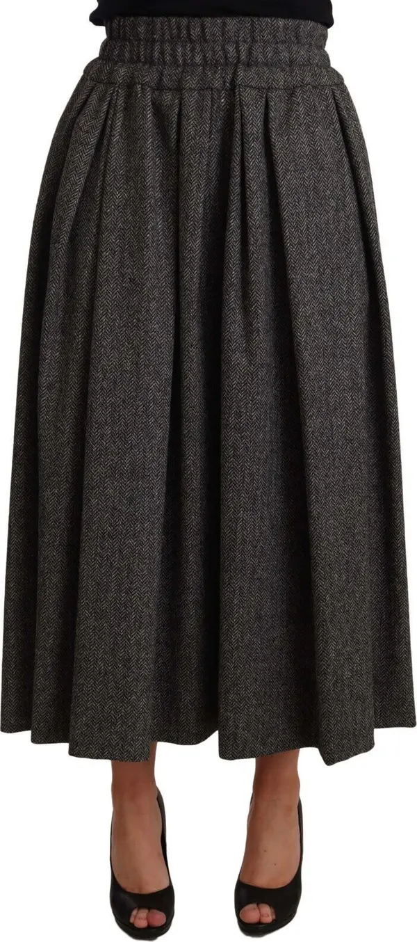 Gray Wool High Waist A-line PIECE Skirt